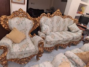 صالون مدهب خشب محفور ملكي كنبه ٣ و ٤ كراسي وتربيزه برخامه هندي